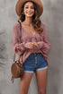 Zipper V-Neck Dropped Sleeve Hooded Solid Sweater